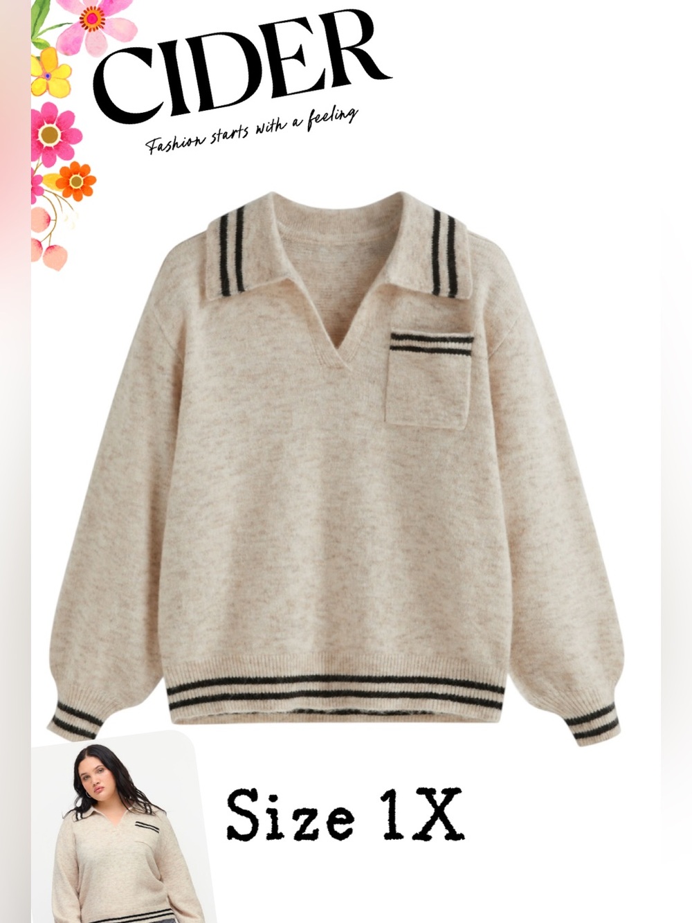 🌸Cider Polo Sweater Size 1X NWT